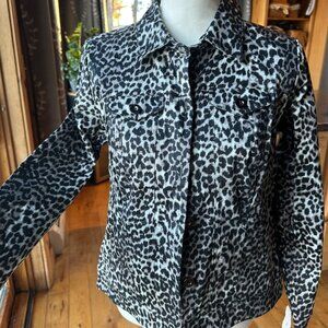 Joan Rivers Stretch Denim leopard print Jacket, size 6